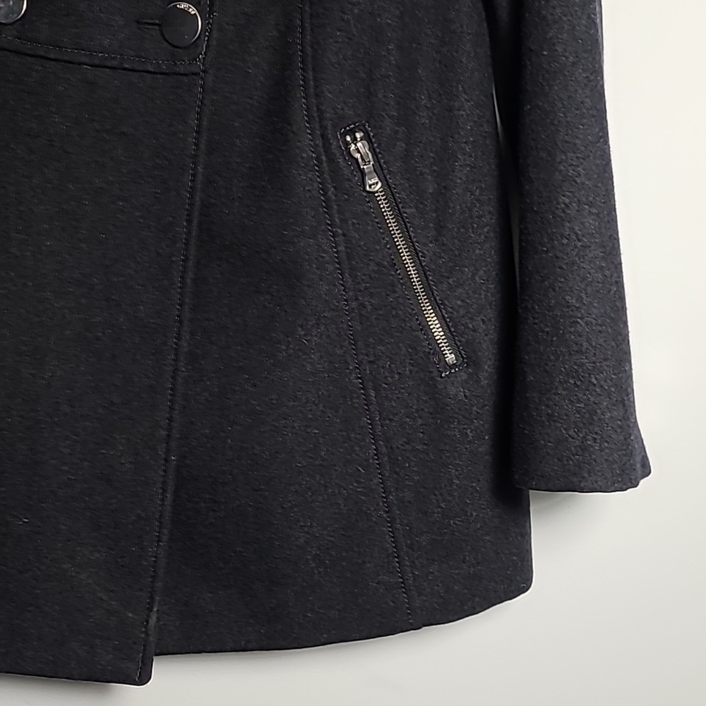 GUESS LOS ANGELES Dark Grey Wool Long Sleeve Button Up Coat Size Petite Small - Picture 2 of 16